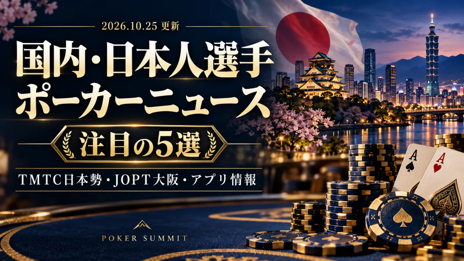 ポーカーテーブルとカード、チップを配したネイビーのニュースイメージ