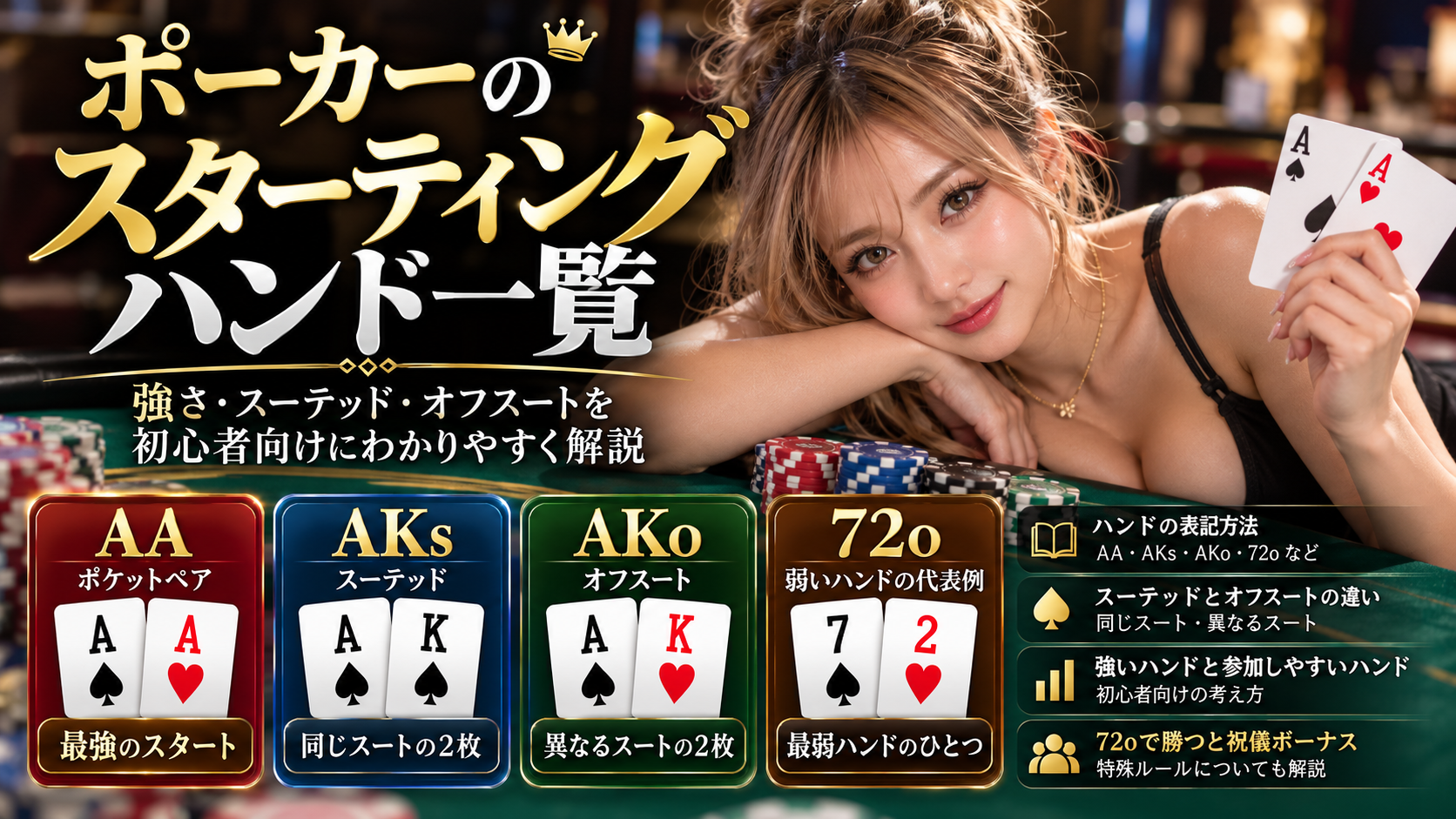 テキサスホールデムのスターティングハンドの強さを初心者向けに解説する画像