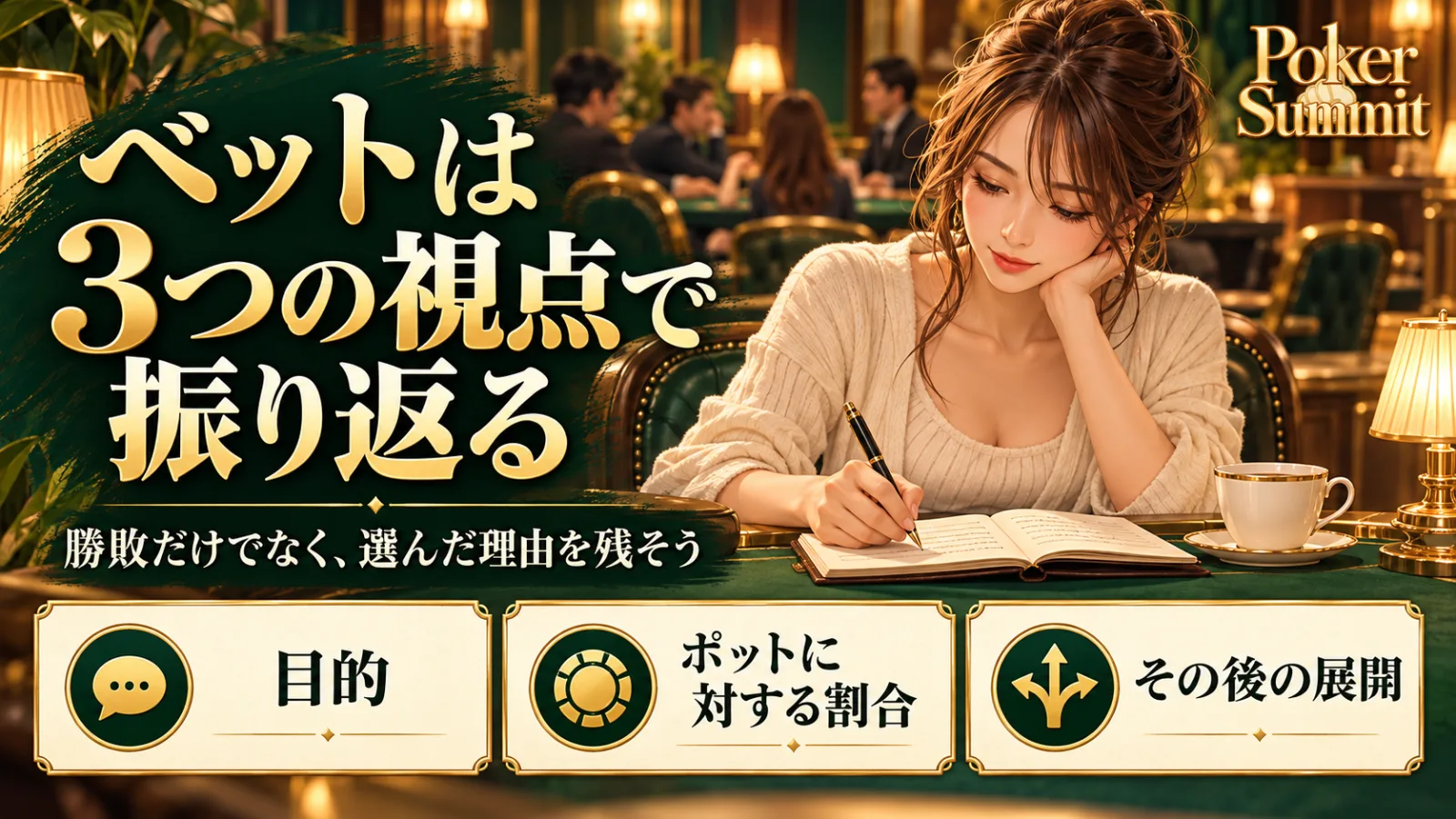 ポーカーのベット額は『目的・割合・その後』の3つで振り返ろうのイメージ