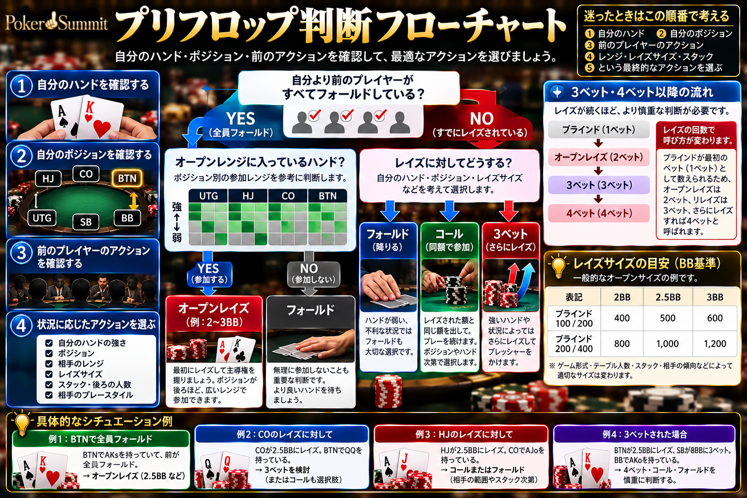 ポーカーのプリフロップ判断フローチャート