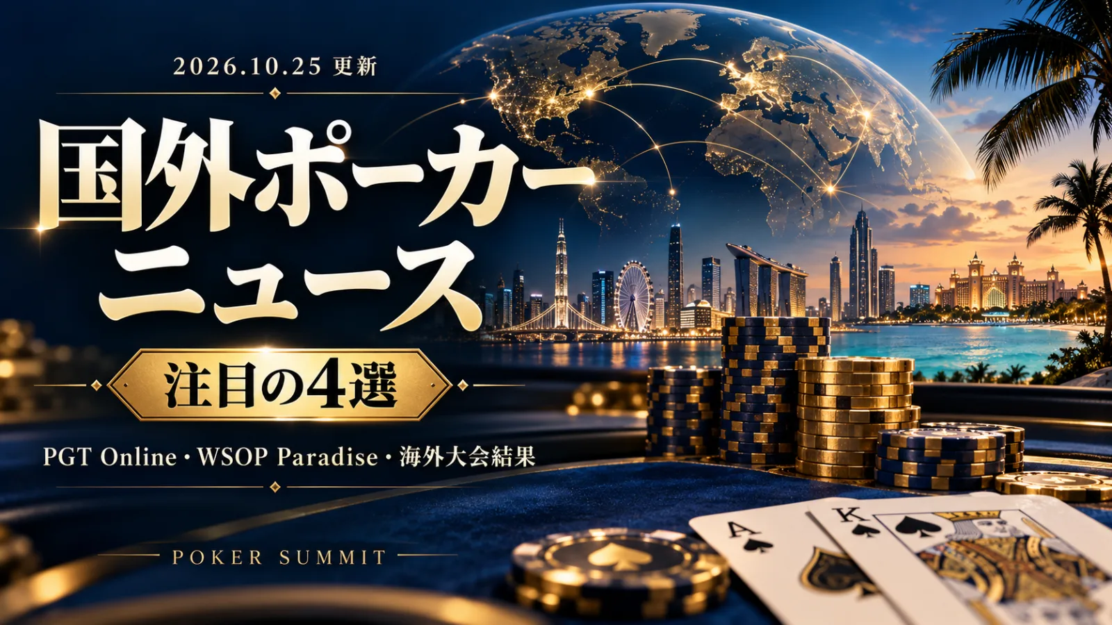 ポーカーテーブルとカード、チップを配したネイビーのニュースイメージ