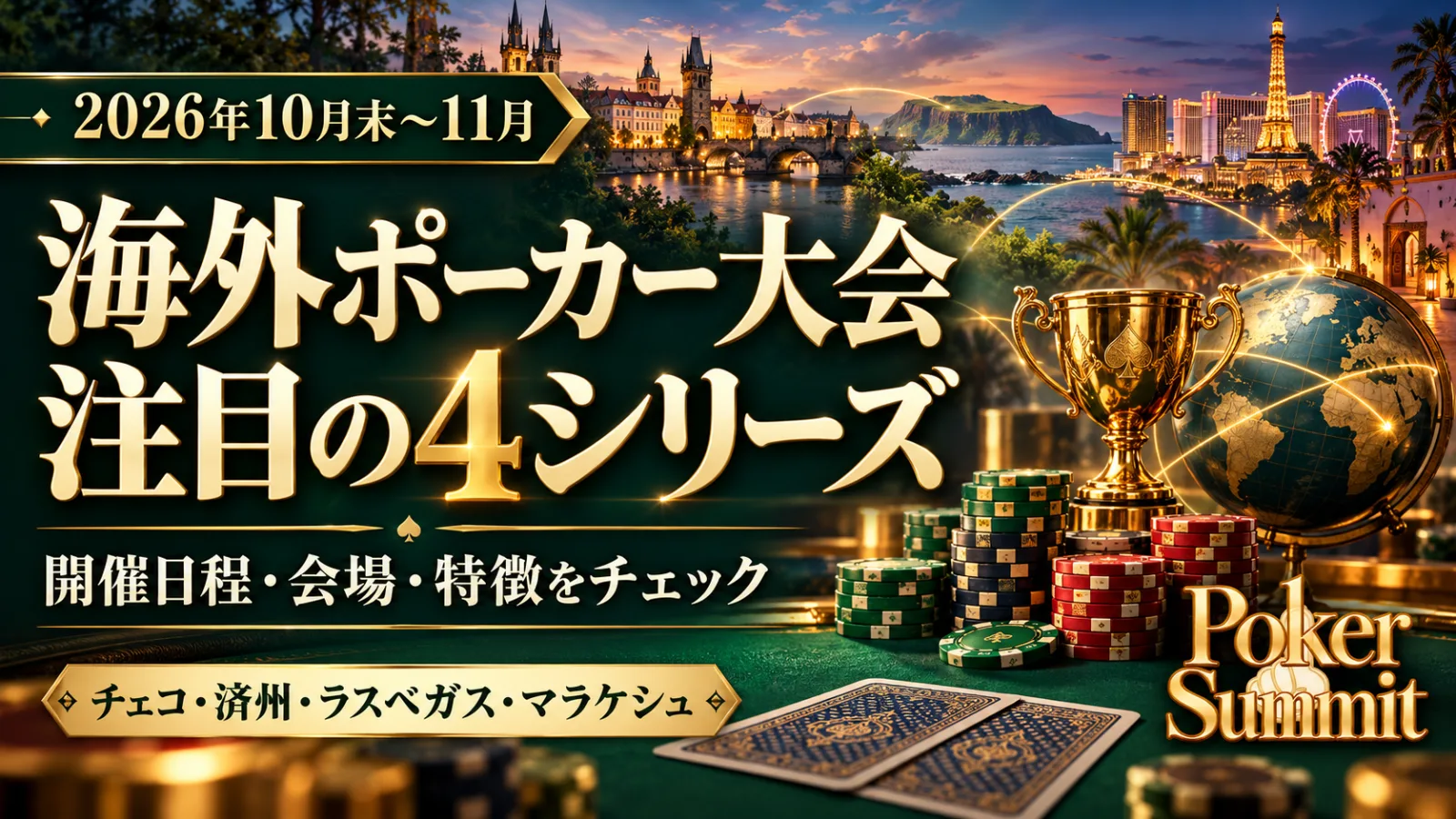 2026年10月末から11月の海外ポーカー大会4シリーズの開催予定を紹介するイメージ