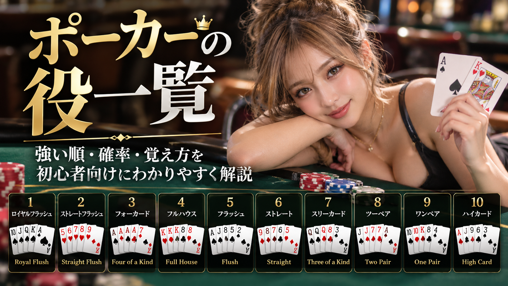 ポーカーの役を強い順に紹介する初心者向けハンドランキング一覧
